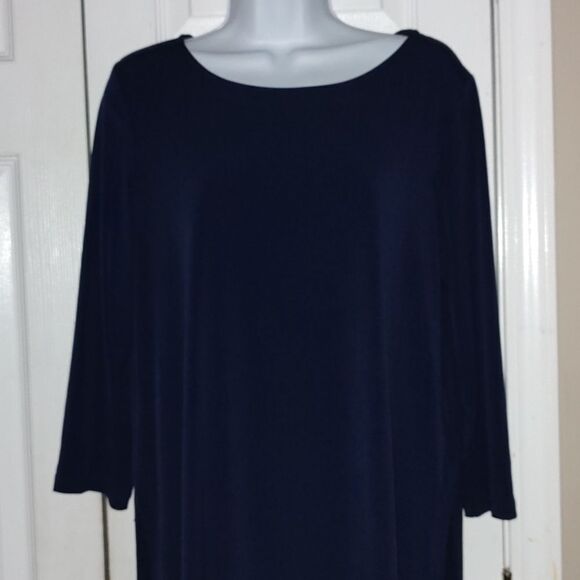 Susan Graver  Everyday  Navy 3/4 length sleeve tunic with slit Sz M - Picture 3 of 6